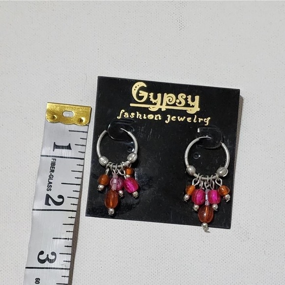 TRESKA Pink And Orange beaded dangle chandelier earrings - Picture 2 of 3